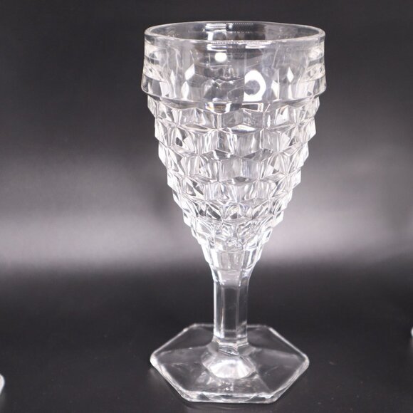 Fostoria American Clear Glass 6 7/8” Water Wine Goblets Hex Foot set of 4 vtg - Picture 5 of 10
